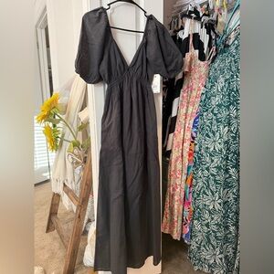 Billabong Charcoal Puff Sleeve Maxi Dress